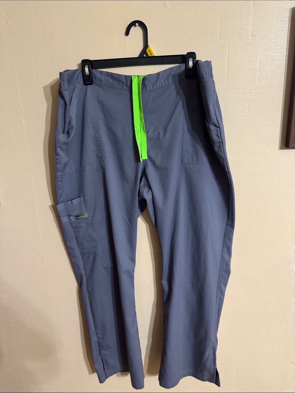 Women’s Petite Gray Scrub Pants with Neon Green Drawstring
